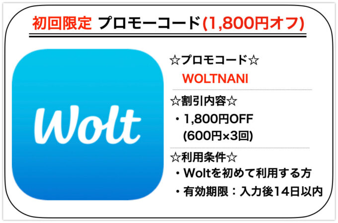 Wolt初回クーポン1800円【WOLTNANI】